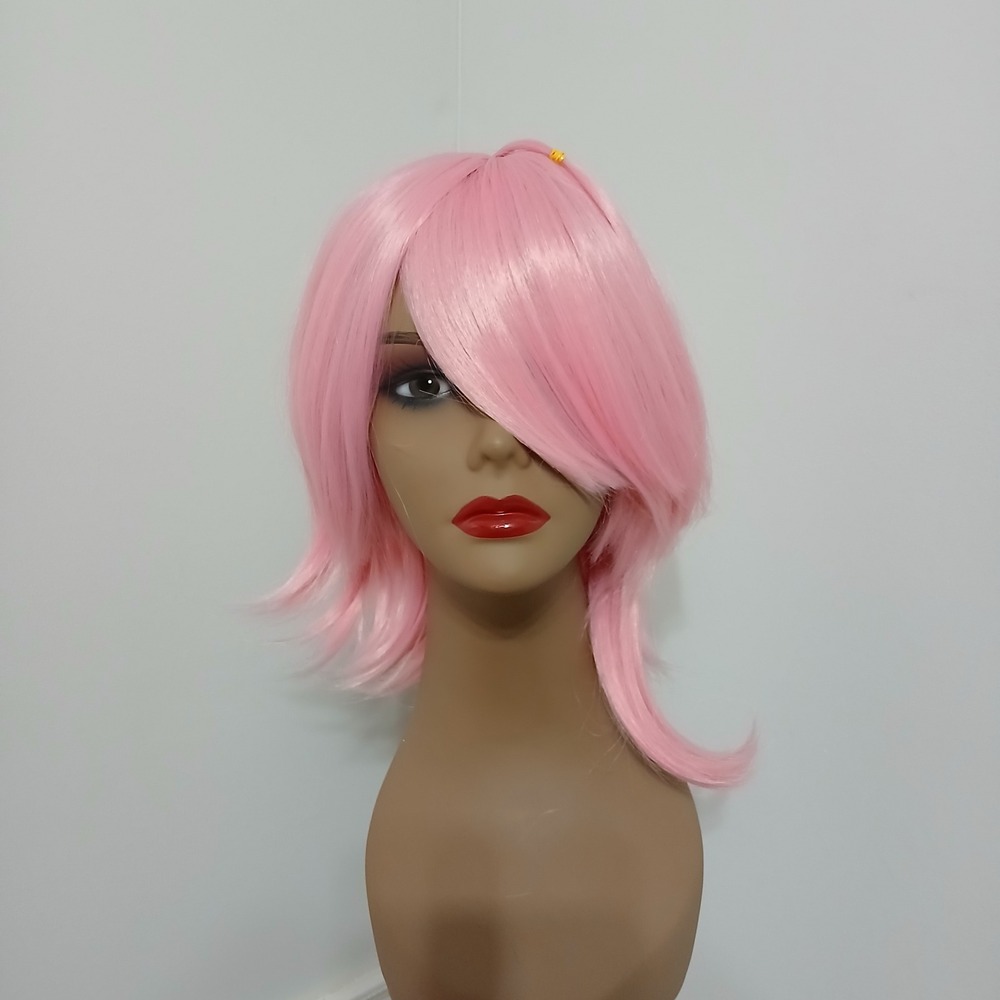 Pink Cosplay Wig Short Layered Asymmetrical Bob Synthetic Anime Costume Hair